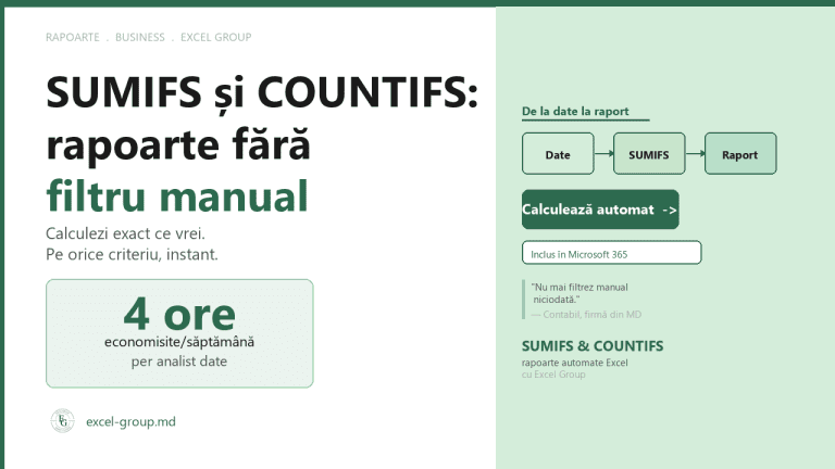 SUMIFS COUNTIFS Excel — rapoarte fără filtru manual pentru firme — excel-group.md