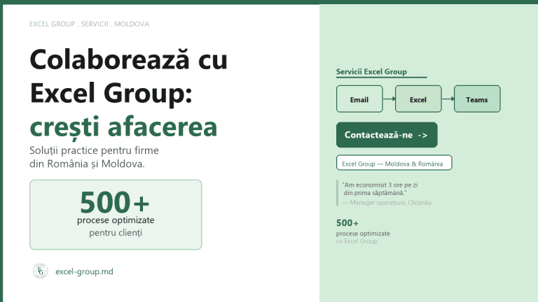 Colaborare Excel Group - optimizare procese, automatizare și training Excel Moldova